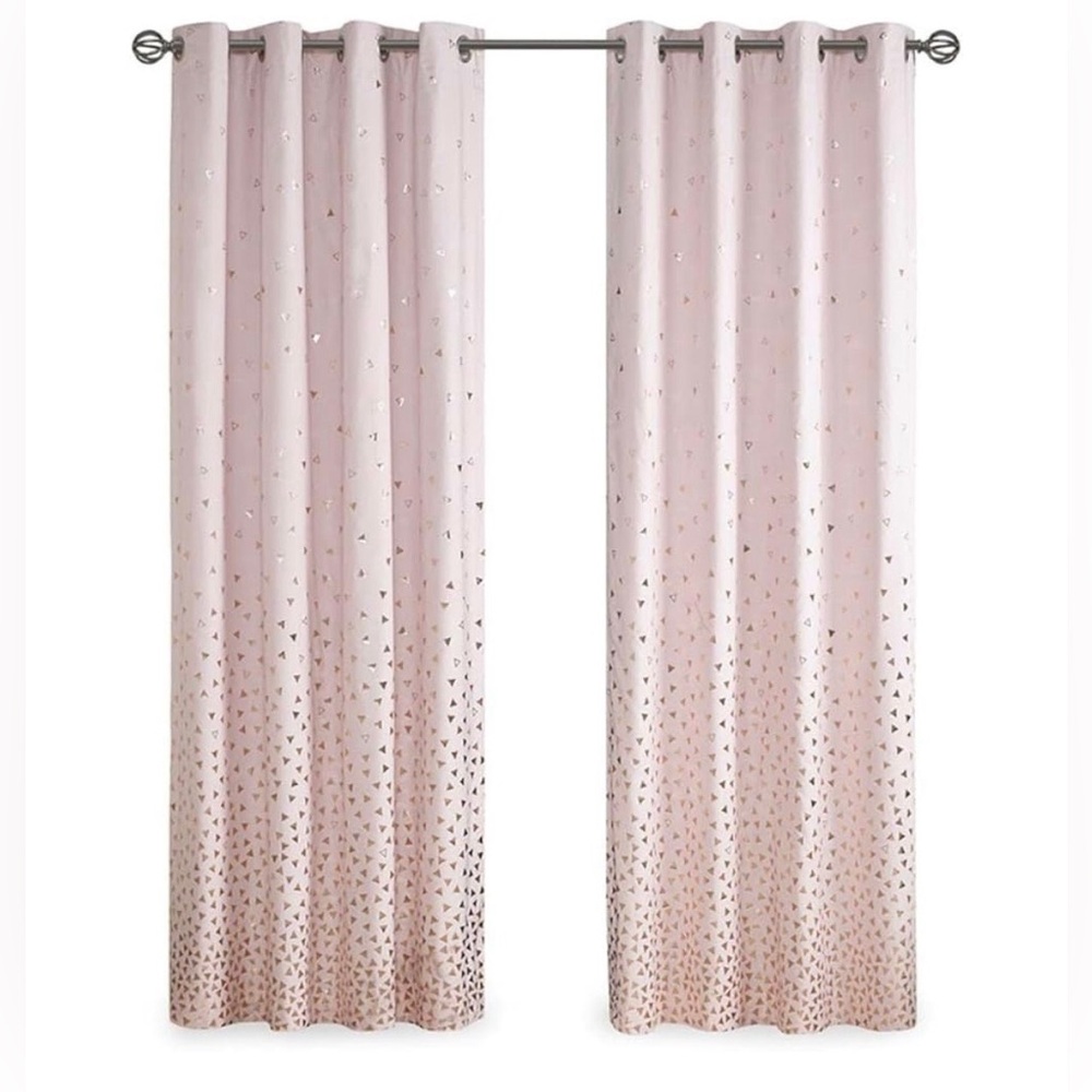 2 Blush Pink Blackout Curtains w Rose Gold Accents — comes w sham and pillow